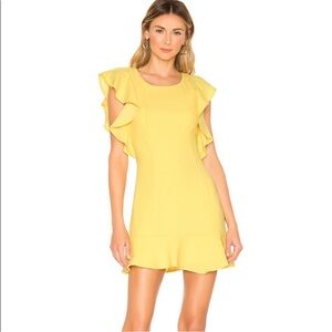 BCBG yellow dress with Ruffle Sleeves